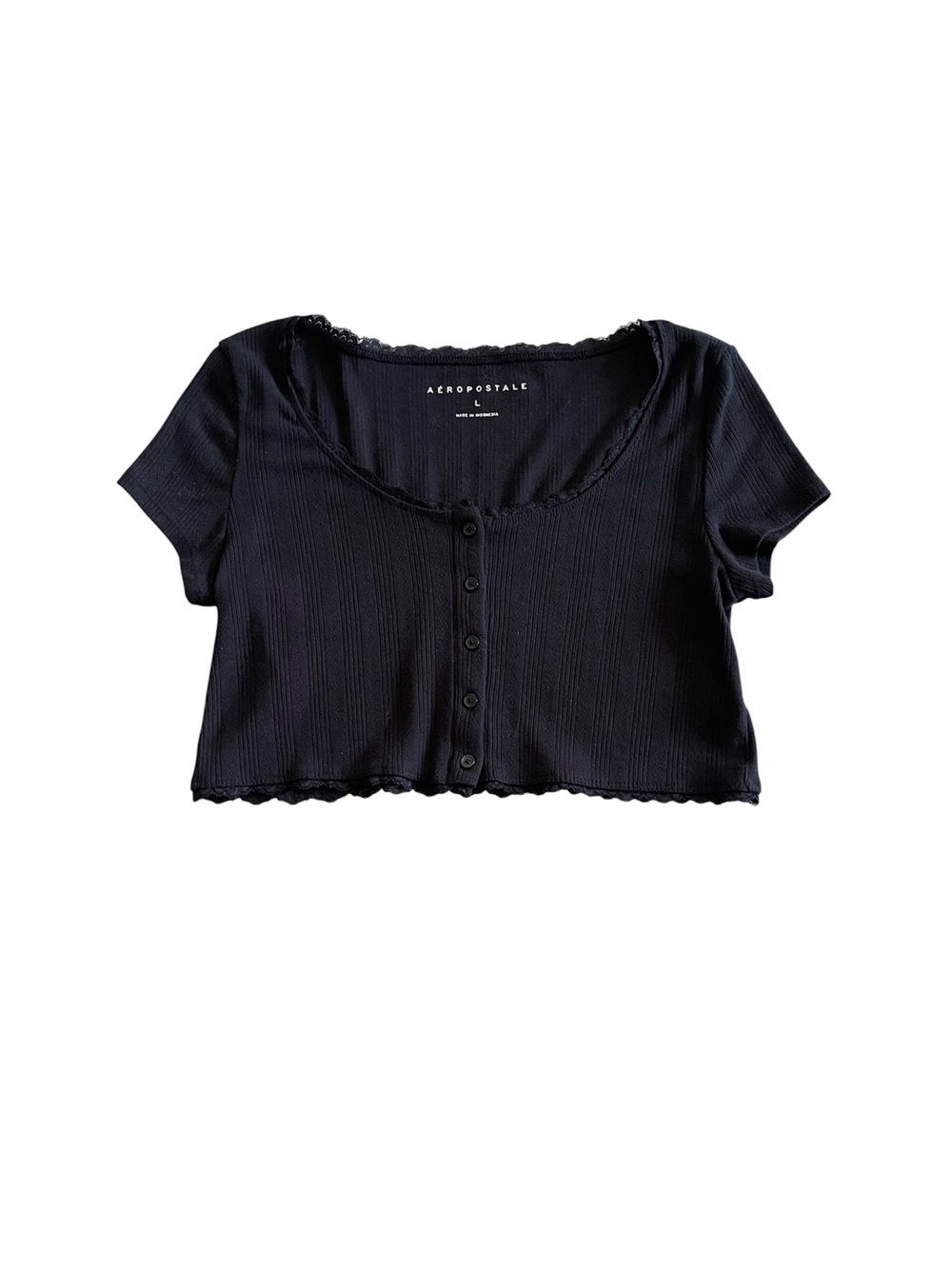 Aeropostale lace trim button-front crop top - large